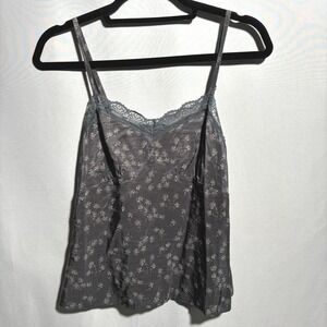 VTG Y2K American Eagle‎ Silk Babydoll Cami Top Gray Lace Floral Fairy Grunge 4